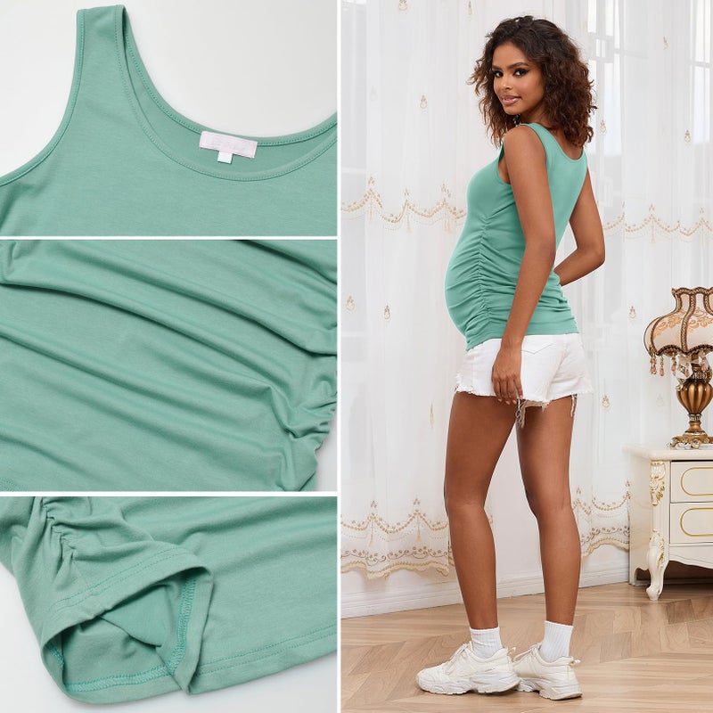 Bhome Maternity Tank Top Sleeveless Tshirt Pregnancy Tee Sage L - Image 5